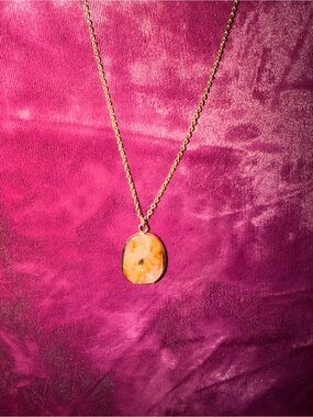 Gold Chain Necklace with Orange Stone Pendant